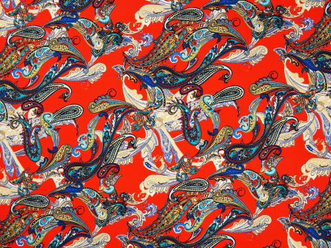 Wiskoza - Kolorowy paisley czerwień Wiskoza - Kolorowy paisley czerwień