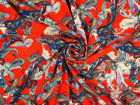Wiskoza - Kolorowy paisley czerwień Wiskoza - Kolorowy paisley czerwień