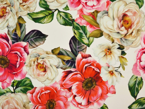 biały jedwab elastyczny peonie biały jedwab elastyczny peonie