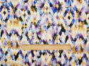 jedwab elastyczny wzór niebieskie kwiaty złote brokatowe łuski miarka