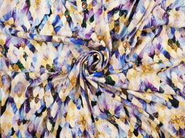 Jedwab elastyczny - Niebieskie kwiaty i złote łuski