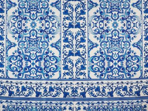 panel bawełna elastyczna niebieskie ornamenty na bieli panel bawełna elastyczna niebieskie ornamenty na bieli