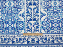 panel bawełna elastyczna niebieskie ornamenty na bieli miarka