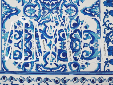 panel bawełna elastyczna niebieskie ornamenty na bieli panel bawełna elastyczna niebieskie ornamenty na bieli