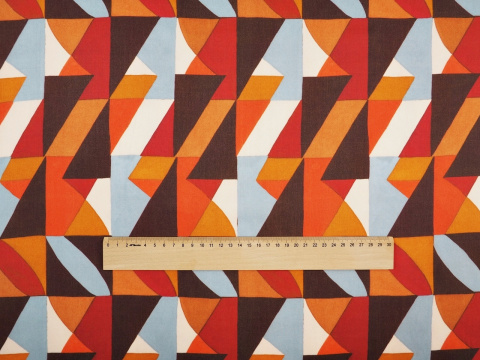 wiskoza geometryczny wzór retro ciepłe kolory miarka wiskoza geometryczny wzór retro ciepłe kolory miarka