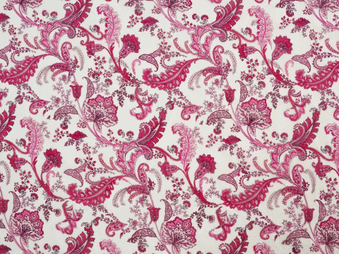 biała bawełna devore w różowe roślinne ornamenty i paisley'e biała bawełna devore w różowe roślinne ornamenty i paisley'e