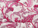 biała bawełna devore w różowe roślinne ornamenty i paisley'e