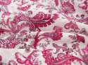 biała bawełna devore w różowe roślinne ornamenty i paisley'e