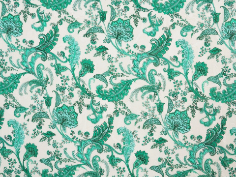 biała bawełna devore w miętowe, roślinne ornamenty i paisley'e biała bawełna devore w miętowe, roślinne ornamenty i paisley'e
