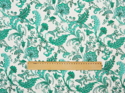 biała bawełna devore w miętowe, roślinne ornamenty i paisley'e biała bawełna devore w miętowe, roślinne ornamenty i paisley'e