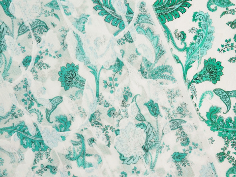biała bawełna devore w miętowe, roślinne ornamenty i paisley'e biała bawełna devore w miętowe, roślinne ornamenty i paisley'e