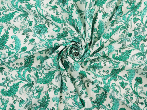 biała bawełna devore w miętowe, roślinne ornamenty i paisley'e biała bawełna devore w miętowe, roślinne ornamenty i paisley'e
