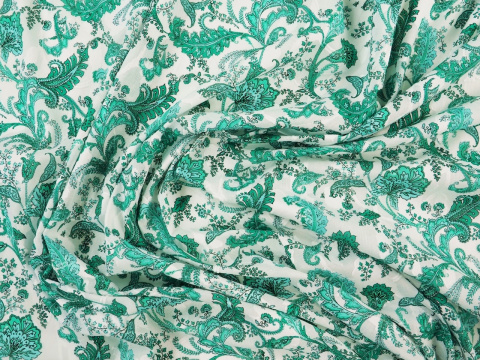 biała bawełna devore w miętowe, roślinne ornamenty i paisley'e biała bawełna devore w miętowe, roślinne ornamenty i paisley'e