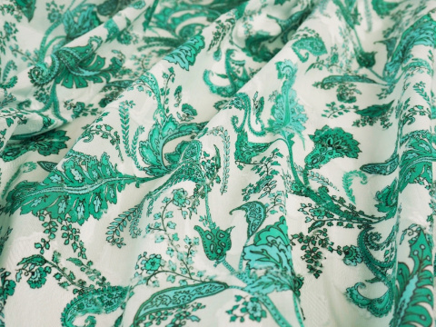 biała bawełna devore w miętowe, roślinne ornamenty i paisley'e biała bawełna devore w miętowe, roślinne ornamenty i paisley'e