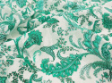biała bawełna devore w miętowe, roślinne ornamenty i paisley'e