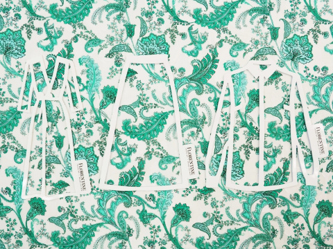 biała bawełna devore w miętowe, roślinne ornamenty i paisley'e biała bawełna devore w miętowe, roślinne ornamenty i paisley'e