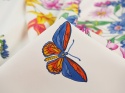 biała bawełna z borderem w kolorowe kwiaty i motyle