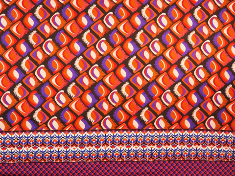 panel bawełniany wzór retro folk fioletowy, pomarańczowy panel bawełniany wzór retro folk fioletowy, pomarańczowy