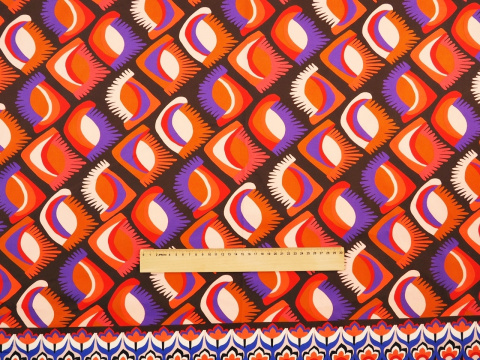 panel bawełniany wzór retro folk fioletowy, pomarańczowy panel bawełniany wzór retro folk fioletowy, pomarańczowy