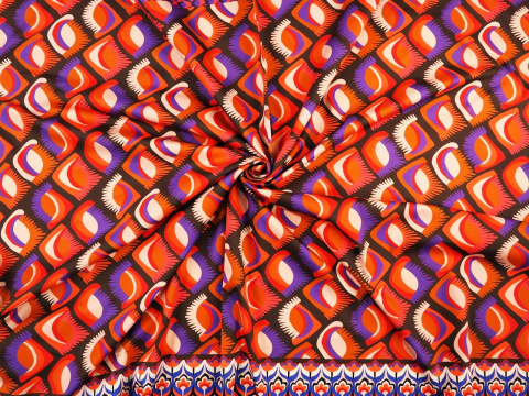 panel bawełniany wzór retro folk fioletowy, pomarańczowy panel bawełniany wzór retro folk fioletowy, pomarańczowy