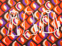 panel bawełniany wzór retro folk fioletowy, pomarańczowy
