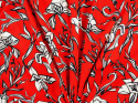 czerwona bawełna w białe, witrażowe kwiaty