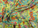 jasno limonkowy jedwab w paisleye i fantazyjne, kolorowe kwiaty