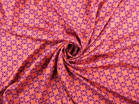 jedwab wzór geometryzczny kwadraty łososiowy, fiolet
