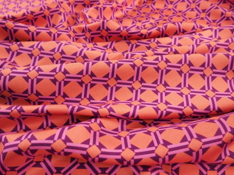 jedwab wzór geometryzczny kwadraty łososiowy, fiolet jedwab wzór geometryzczny kwadraty łososiowy, fiolet