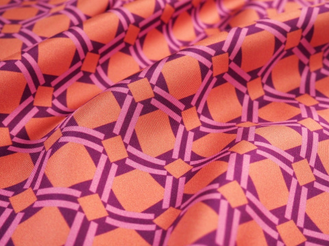 jedwab wzór geometryzczny kwadraty łososiowy, fiolet jedwab wzór geometryzczny kwadraty łososiowy, fiolet