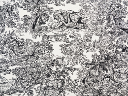 Jedwab krepa - Lwy i dżungla na bieli [kupon 1,6m]