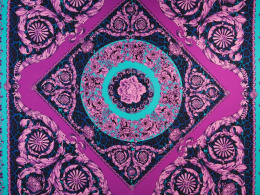 Jedwab twill - Fioletowe ornamenty i niebieska pantera [panel 1,4 m]