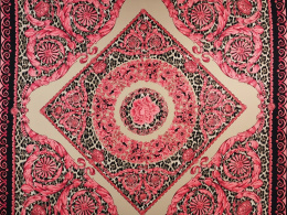 Jedwab twill - Różowe ornamenty i beżowa pantera [panel 1,4 m]