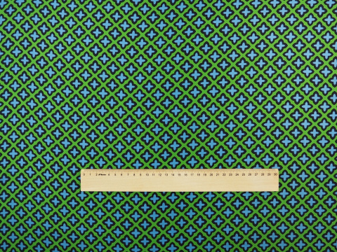 zielony jedwab twill w niebieskie, retro koniczynki zielony jedwab twill w niebieskie, retro koniczynki