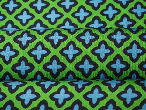 zielony jedwab twill w niebieskie, retro koniczynki zielony jedwab twill w niebieskie, retro koniczynki