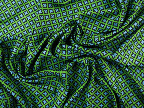 zielony jedwab twill w niebieskie, retro koniczynki zielony jedwab twill w niebieskie, retro koniczynki
