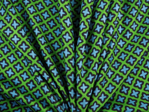 zielony jedwab twill w niebieskie, retro koniczynki zielony jedwab twill w niebieskie, retro koniczynki