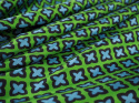zielony jedwab twill w niebieskie, retro koniczynki