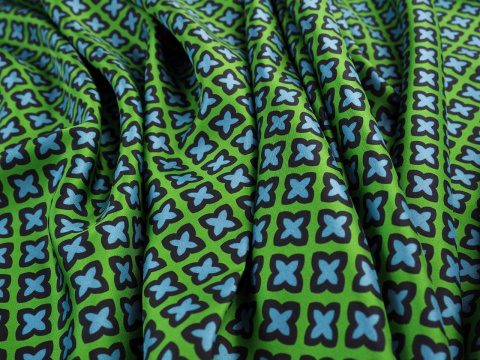 zielony jedwab twill w niebieskie, retro koniczynki zielony jedwab twill w niebieskie, retro koniczynki