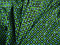 zielony jedwab twill w niebieskie, retro koniczynki