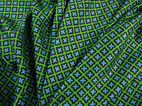 zielony jedwab twill w niebieskie, retro koniczynki zielony jedwab twill w niebieskie, retro koniczynki