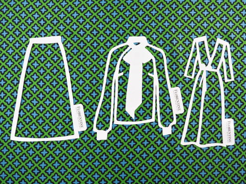 zielony jedwab twill w niebieskie, retro koniczynki zielony jedwab twill w niebieskie, retro koniczynki