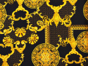 czarny jedwab w złote ornamenty i medaliony oraz brązowe meandry