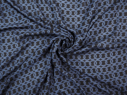 Jedwab krepa - Zgaszony niebieski łańcuch na czerni