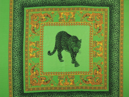 Jedwab strukturalny - Lampart i ornamenty zieleń [panel 0,9 m]