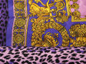 wytłaczany panel jedwabny we wzór z lampartem, złotymi ornamentami i panterką