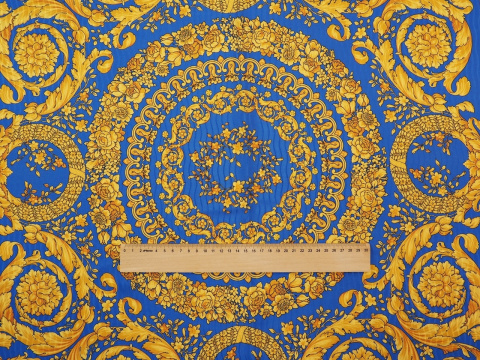 jedwab wytłaczany niebieski w złote, roślinne ornamenty jedwab wytłaczany niebieski w złote, roślinne ornamenty