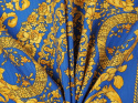 jedwab wytłaczany niebieski w złote, roślinne ornamenty