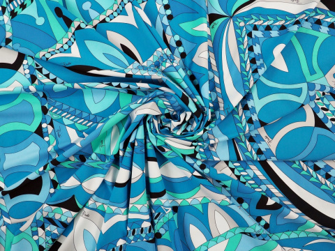 lycra w abstrakcyjne, niebieski ornamenty Pucci