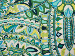 Lycra sygnowana - Abstrakcyjne ornamenty niebiesko-zielone